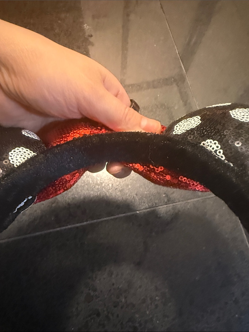 Disney Parks Minnie Mouse Authentic and White Sequin Polka Dot Ear Headband - Picture 8 of 9
